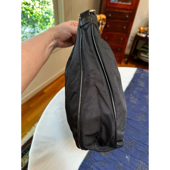 Gucci Black Nylon & Patent Leather Shoulder Bag w/ Bamboo Handle - Picture 13 of 16